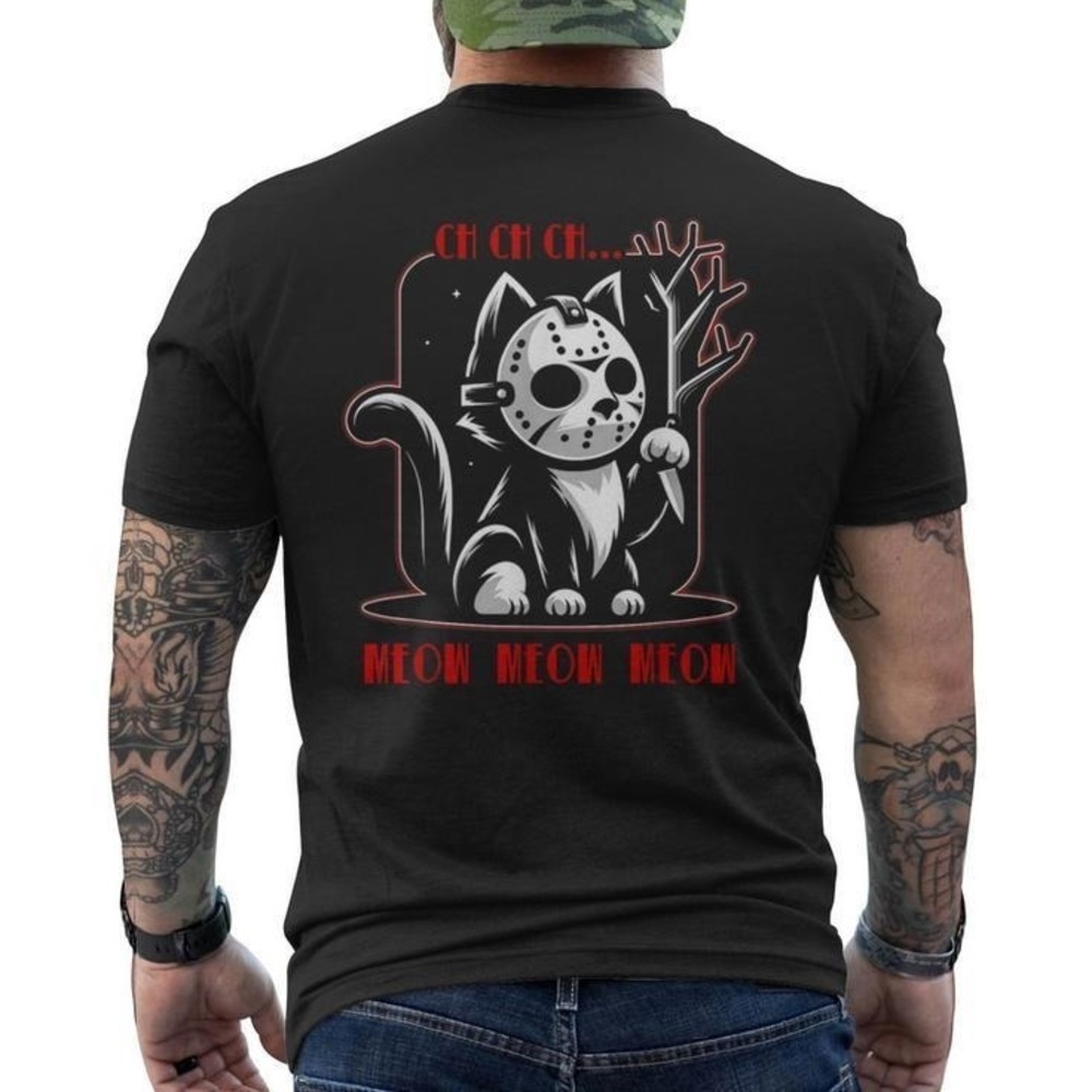 Graphic Cat Animal Horror Movie Cute Kitten Meow Mens Tshirt Back
